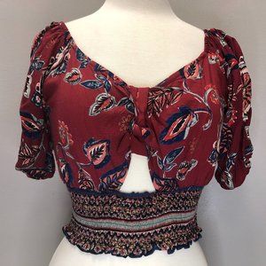 Angie Boho Crop with Smocked Waist and Cutout Center